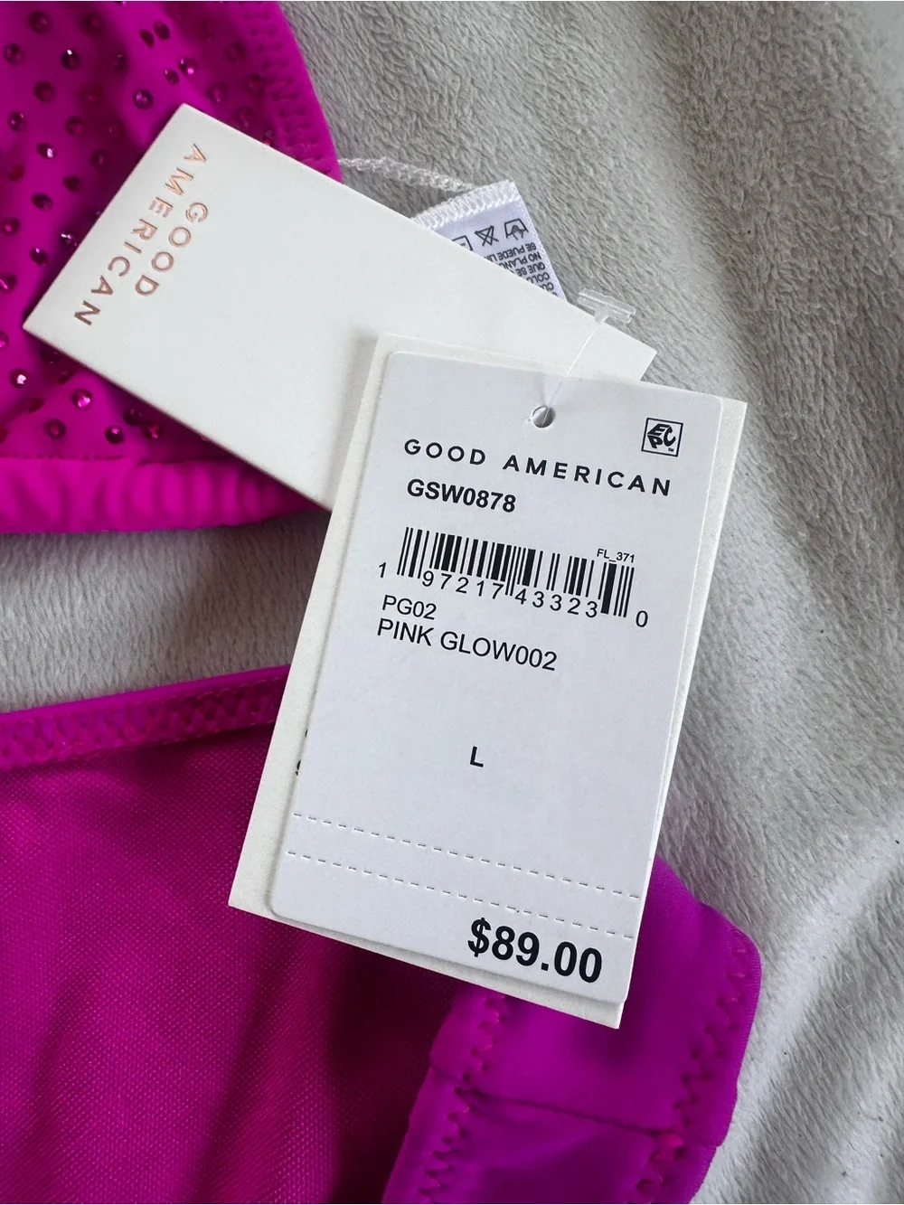 Good American Fuchsia Rhinestone Triangle Bikini Set - Picture 3 of 5